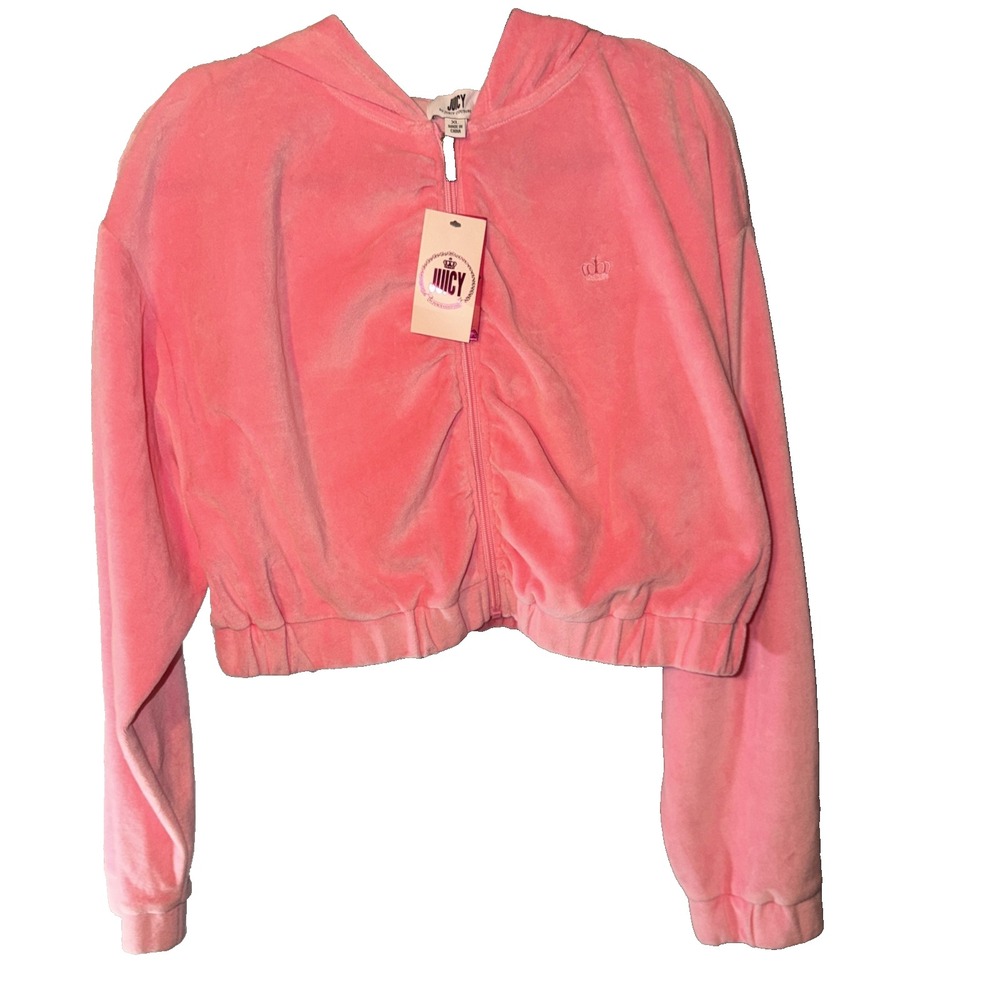 NWT Y2K Juicy Couture Velour  Womens size XL Cropped Ruched Zip Up Cozy Pink